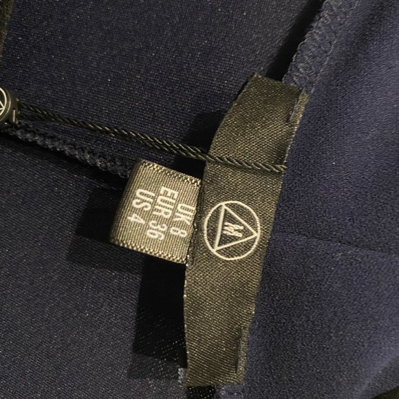 Long Sleeve Navy Blue Belted Plunge Wide Leg Jumpsuit - Picture 7 of 7